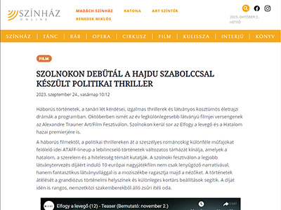 Szolnokon debütál a Hajdu Szabolccsal készült politikai thriller