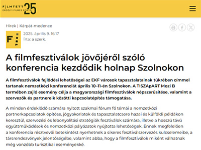 A filmfesztiválok jövőjéről szóló konferencia kezdődik holnap Szolnokon
